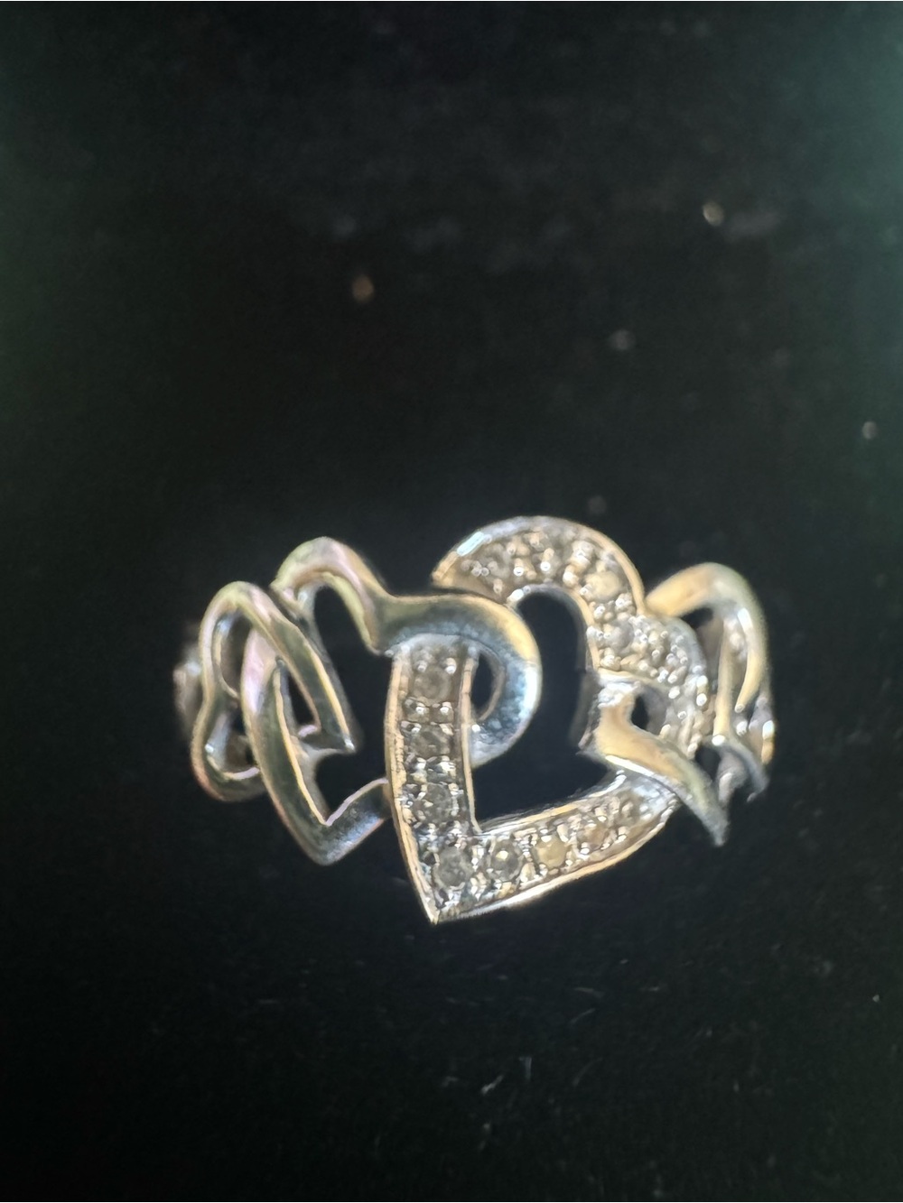 Vintage Intertwined Heart 10k white gold ring. EUC